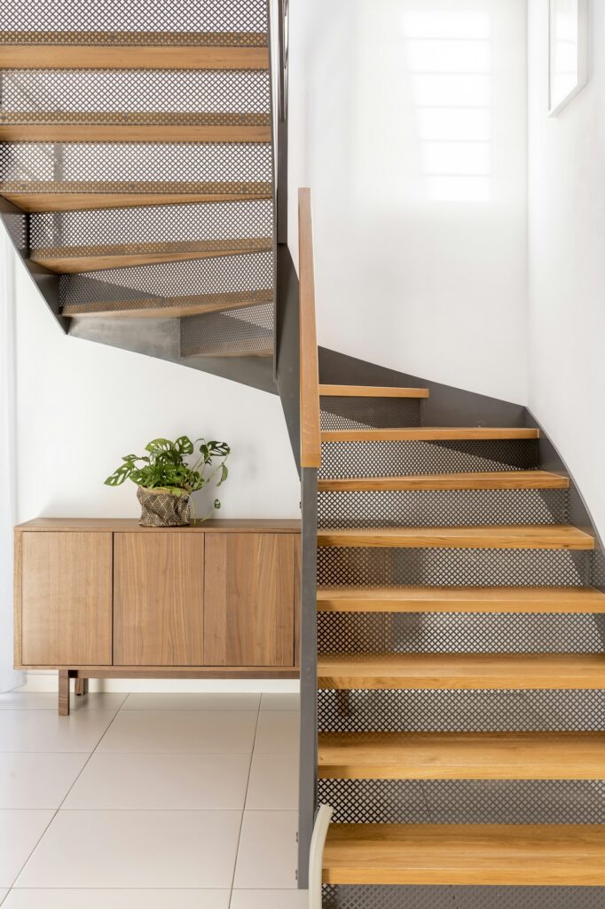 Industrial metal and wooden stairs Industrial metal and wooden stairs