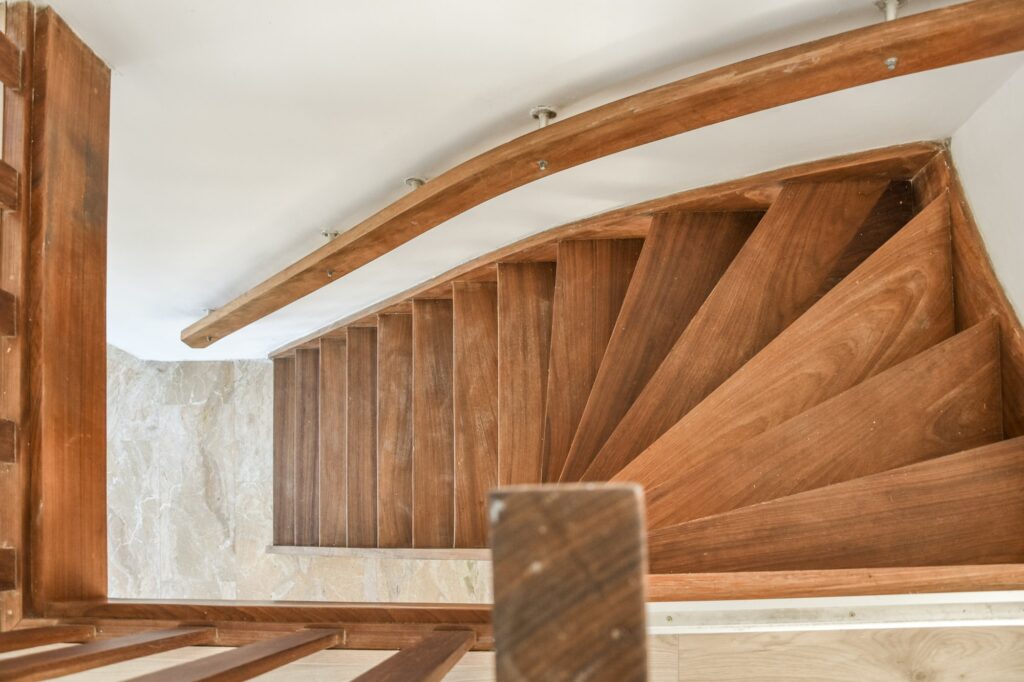 Spacious wooden stairway Spacious wooden stairway